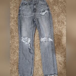 Black ,high waisted, wide-legged ,ripped jeans
